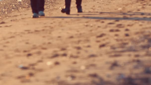 İnsanlar sahilde yürüyor. — Stok video