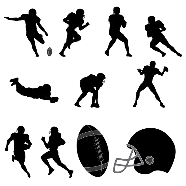 Conjunto de jugadores de fútbol americano Silhouette. Imagen vectorial — Vector de stock