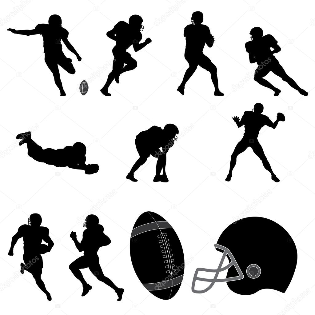 Set of American Football Players Silhouette. Vector Image