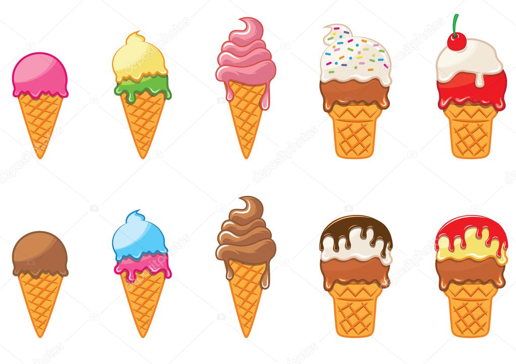 Set of Ice Cream Cones - Vector Illustration