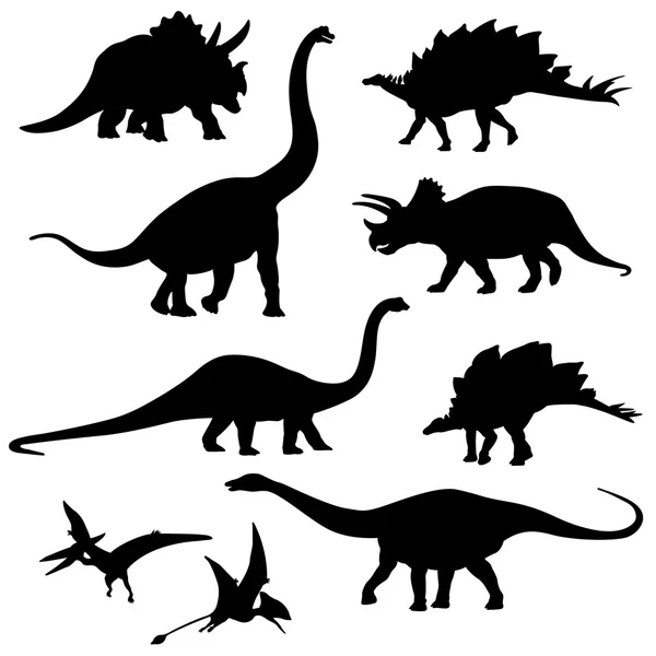 Набор силуэта динозавров - векторное изображение — стоковый вектор