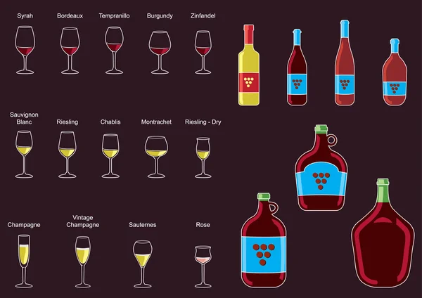 Verzameling fles wijn en wijn glas - Vector Image — Stockvector