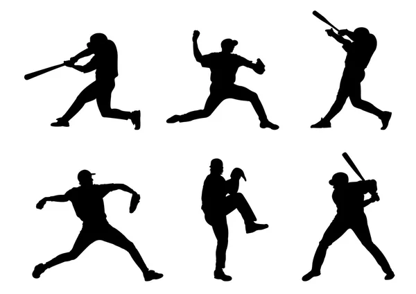 Set of Baseball Players Vector Silhouettes — Stock Vector