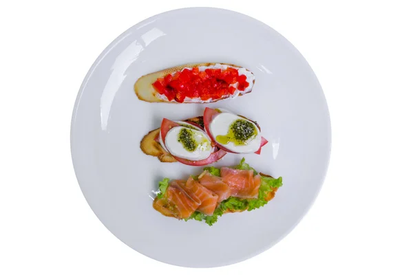 Conjunto bruschetta italiano (mini sanduíche), vista superior, isolado — Fotografia de Stock