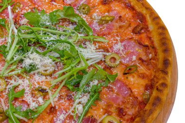 Pizza sucuk ve pastırma, closeup ile