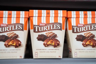 Nestle Kaplumbağaları 'nın çikolata kutularını kapatıyoruz. Toronto, Kanada - 26 Kasım 2025.
