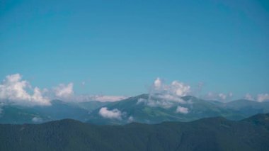 Sisli havada dağdaki bulutların ve ağaçların görüntüsü