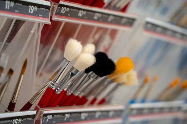 Mağaza raflarında sergilenen sanatçı boya fırçalarını kapat.