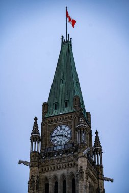 Kanada Parlamento Binası 'ndaki Barış Kulesi' nin yakınında. Ottawa, Kanada - 15 Aralık 2025.