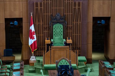 Kanada Parlamentosu 'ndaki Avam Kamarası' nın iç manzarası. Ottawa, Kanada - 15 Aralık 2025.