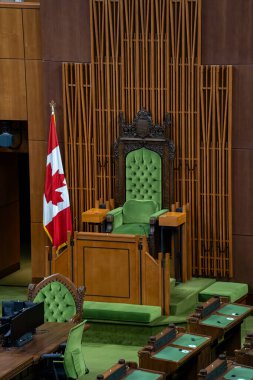 Kanada Parlamentosu 'ndaki Avam Kamarası' ndaki boş koltuklar. Ottawa, Kanada - 15 Aralık 2025.