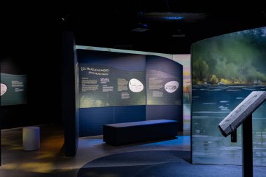 Montreal 'deki Biyosfer Çevre Müzesi sergilerinin iç görüntüsü. Montreal, Kanada - 19 Aralık 2025.