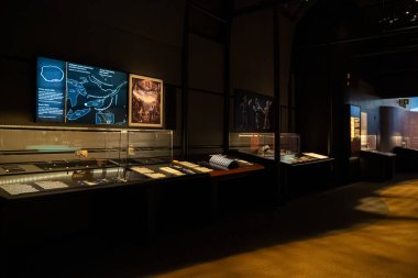 Kanada Tarih Müzesi sergi salonunun iç manzarası. Gatineau, Kanada - 16 Aralık 2025.