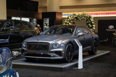 Kanada Uluslararası Otomobil Fuarı 'nda Bentley Flying Spur Black Edition' ın görüntüsü. Toronto, Kanada - 18 Şubat 2026.