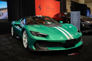 Ferrari 296 Speciale Kanada Uluslararası Otomobil Fuarı 'nda. Toronto, Kanada - 18 Şubat 2026.