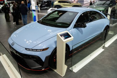 Kanada Uluslararası Otomobil Fuarı 'nda Hyundai IONIQ 6 N görüntüsü. Toronto, Kanada - 18 Şubat 2026.