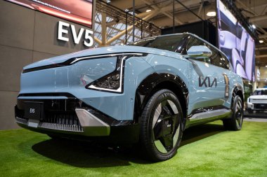 Kanada Uluslararası Otomobil Fuarı 'nda Kia EV5' in görüntüsü. Toronto, Kanada - 18 Şubat 2026.