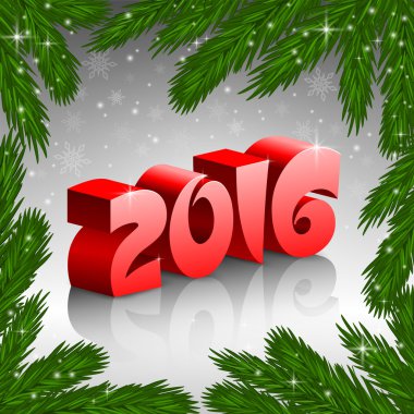 Kırmızı yeni yıl 2016 ve X-mas ağaç kare