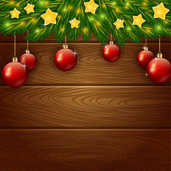 Weihnachtsschmuck und Holz Hintergrund — Stockvektor
