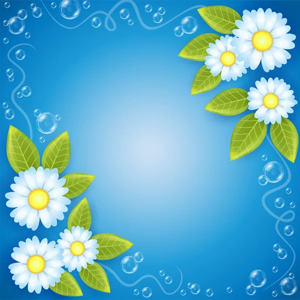 Camomiles fondo azul — Vector de stock