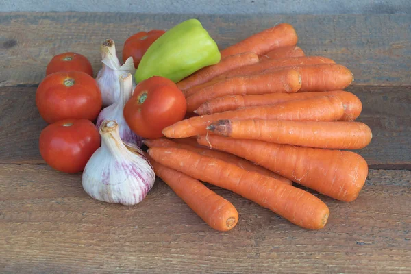 Beberapa Sayuran Yang Bermanfaat Tomat Wortel Bawang Putih Dan Lada — Stok Foto