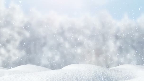Friss Hullik Fagyos Erdő Homályos Hátterére Havazik Havazik Télen Napfényben — Stock videók