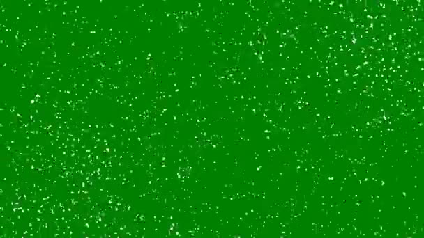 Быстрый Кружащийся Белый Снег Частицы Зеленом Фоне Динамические Частицы Ветра — стоковое видео