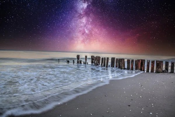 Vía Láctea Sobre Viejo Muelle Océano Port Royal Beach Nápoles Imágenes de stock libres de derechos