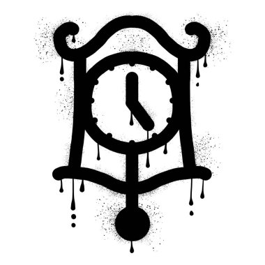 Siyah sprey boyalı duvar yazısı tarzı antika sarkaçlı saat.