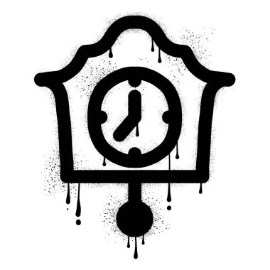 Siyah sprey boyalı duvar yazısı tarzı antika sarkaçlı saat.