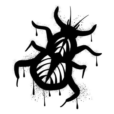 Siyah sprey boyalı bir hamamböceği çiziyor.