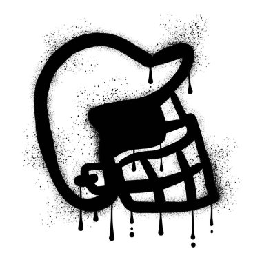 Siyah sprey boyayla çizilmiş softball miğferi.