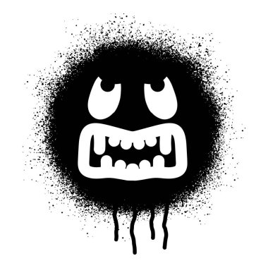 Kızgın yüz ifadesi, siyah sprey boyalı graffiti.