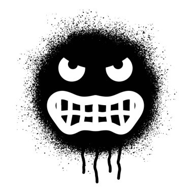 Kızgın yüz ifadesi, siyah sprey boyalı graffiti.