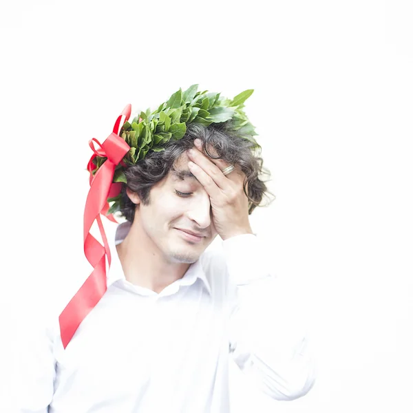 He graduated with a laurel wreath on his head — Stock Photo, Image