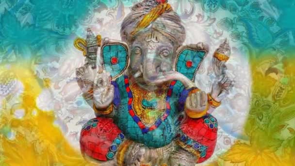 Lord Ganesha op blauwe en gele kleuren achtergrond — Stockvideo