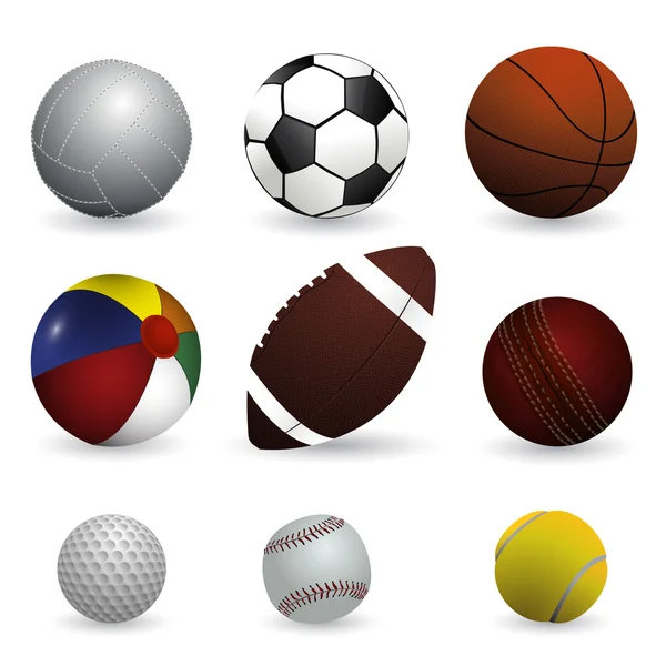 Реалистичный набор векторных иллюстраций спортивных мячей на белом фоне — стоковый вектор