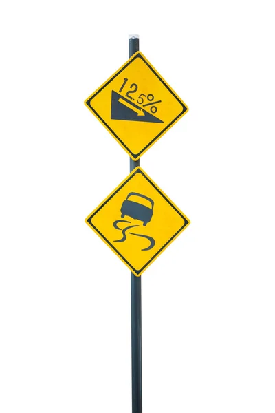 Podepsat silnice zatáčí a svahy izolovaných na bílém pozadí. — Stock fotografie