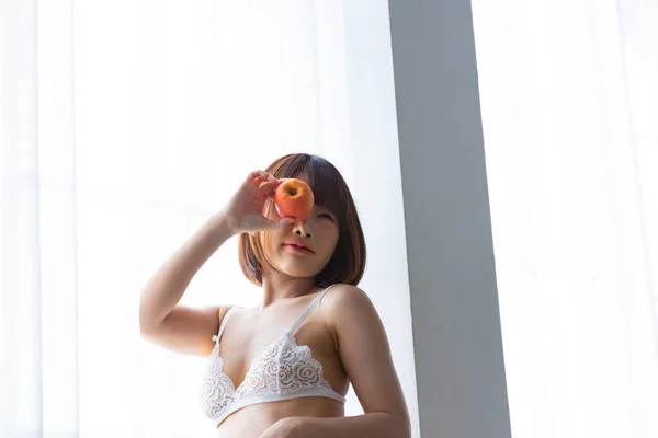 Portrait Asiatische Junge Frau Trägt Sexy Bikini Schlafzimmer Sexy Mädchen — Stockfoto