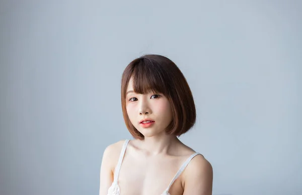 Portrét Asijské Mladé Ženy Sexy Bikinách Ložnici Sexy Dívka Koncept — Stock fotografie