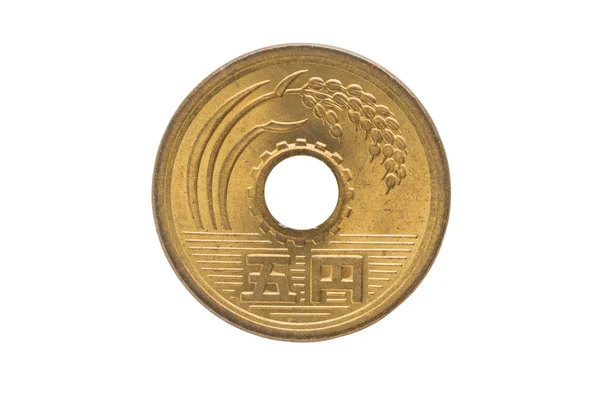 5 єнська монета японські гроші . — стокове фото