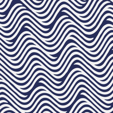 Moda Retro Psychedelic Style 'da Mavi Dalgalı Çizgiler Soyut Arkaplan Bükülmüş, kıvrılmış ve çarpık vektör dokusu deseni. Vektör illüstrasyonu