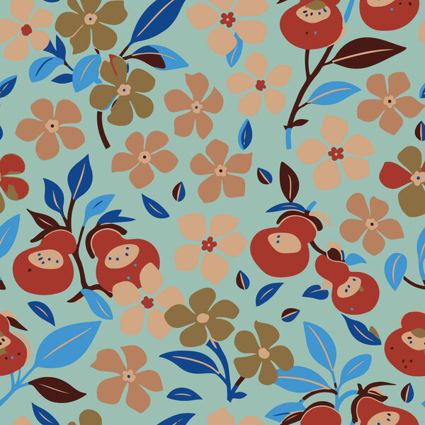 Элегантный ботанический бесшовный узор с яркими цветами тапочки и цветущими перивинками. Перфект для роскошного текстиля, моды и домашнего декора.