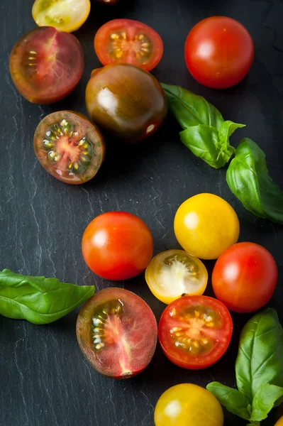 Tomates cereja. Tomates cereja em videira — Fotografia de Stock