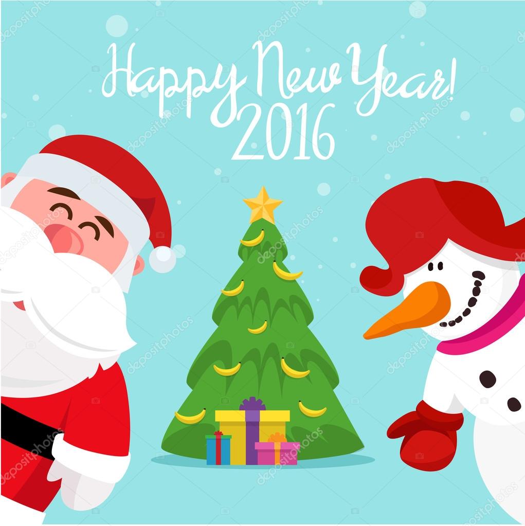 Illustration snowman and Santa for the new year 2016