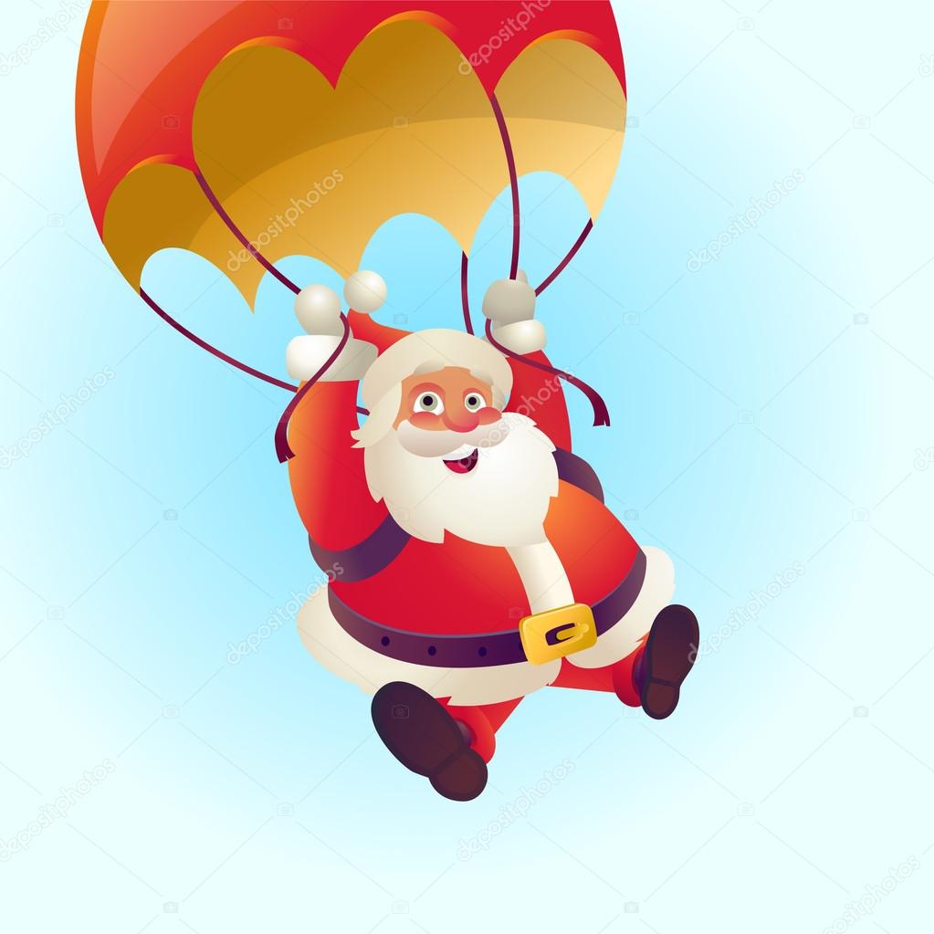 funny Santa Claus on a parachute
