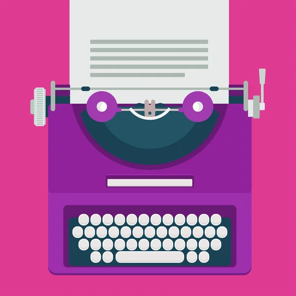 Фиолетовая пишущая машинка в плоском стиле — стоковый вектор