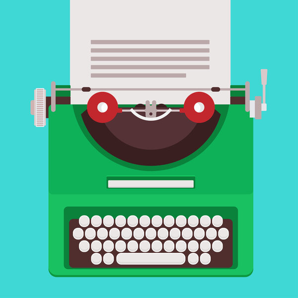 Зеленая печатная машинка выполнена в плоском стиле
