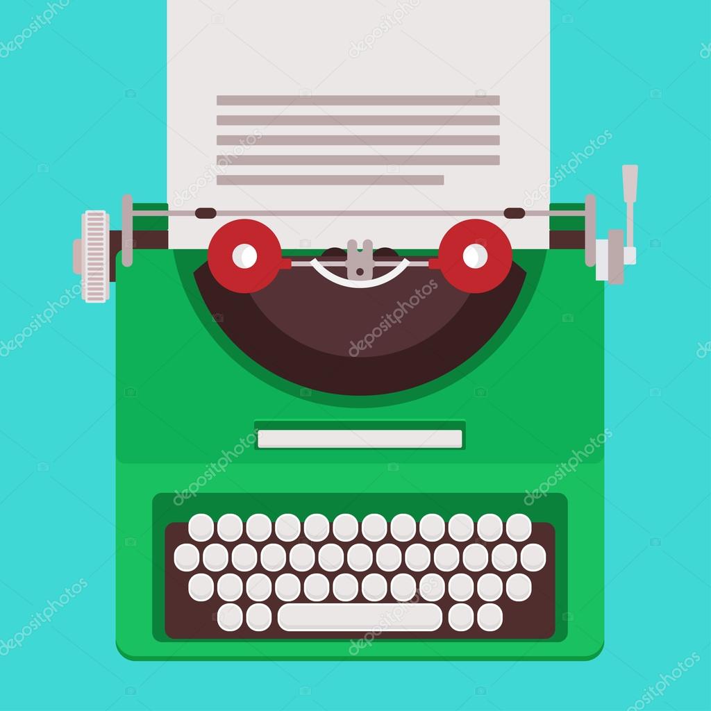 Green typewriter made in a flat style