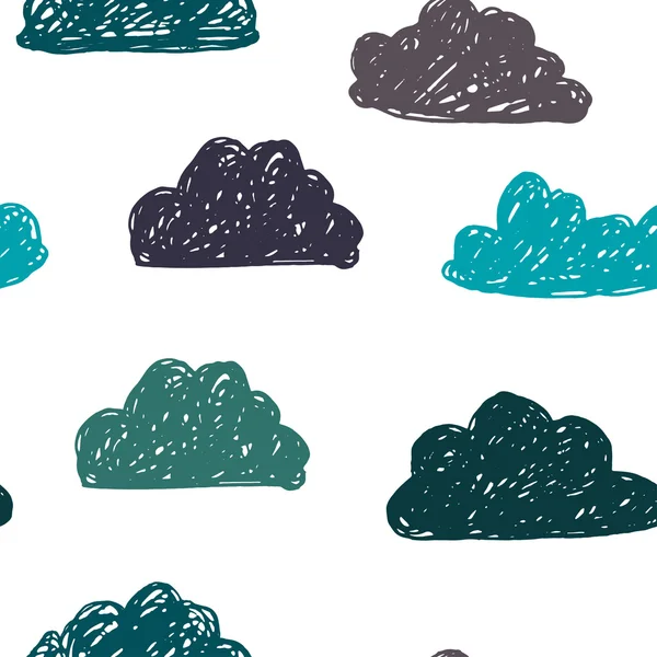 Niedliche Hand gezeichnete nahtlose Muster mit Wolken. — Stockvektor